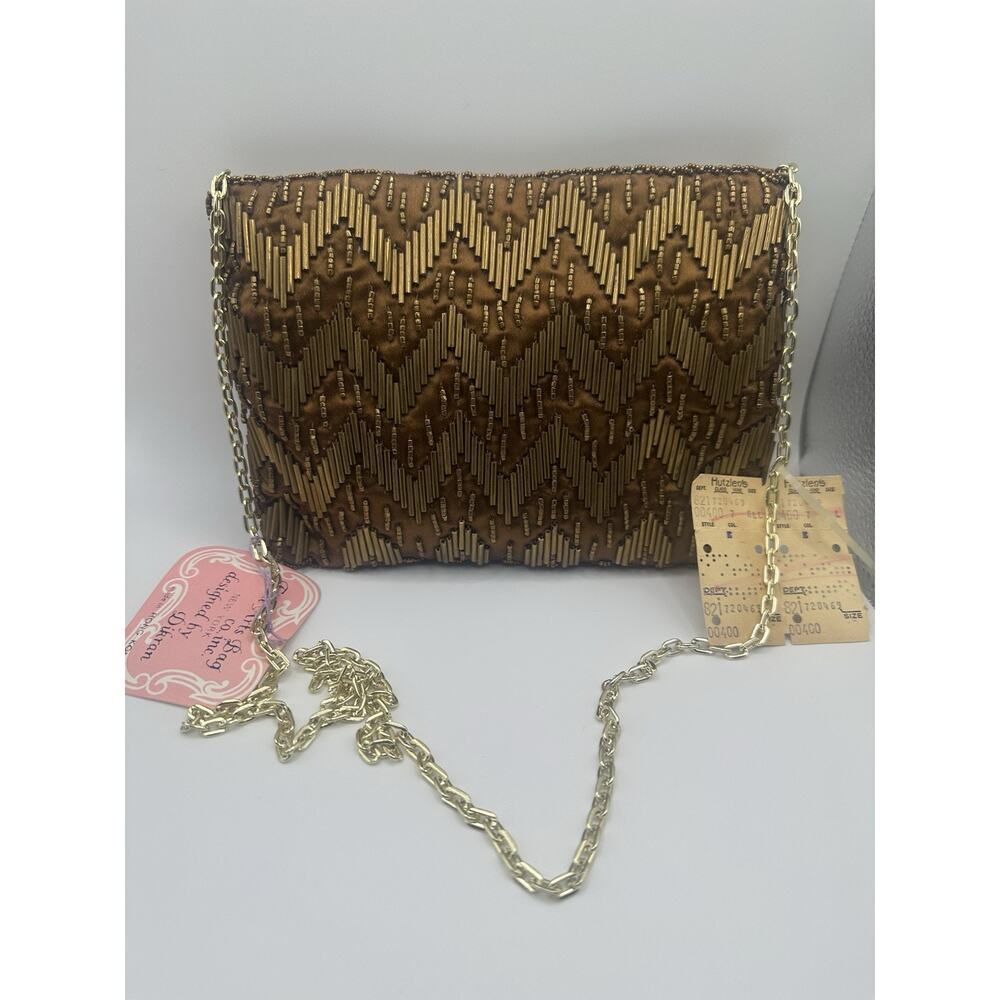 NWT Vintage Evening Purse, Copper Beads, Gold Chain, Size 4ins X 7 Ins - Picture 2 of 6